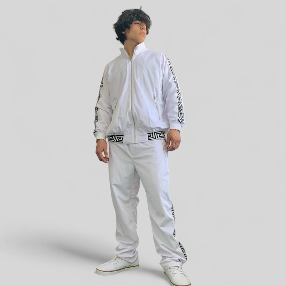 Men's Manzini White | Black Velvet Casual Tracksuits NWT